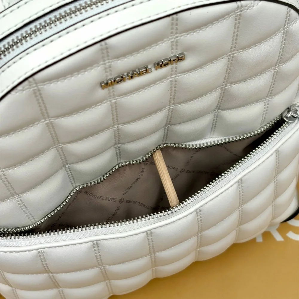 Michael Kors Sheila Quilted Medium Backpack with Top Handle Optic White